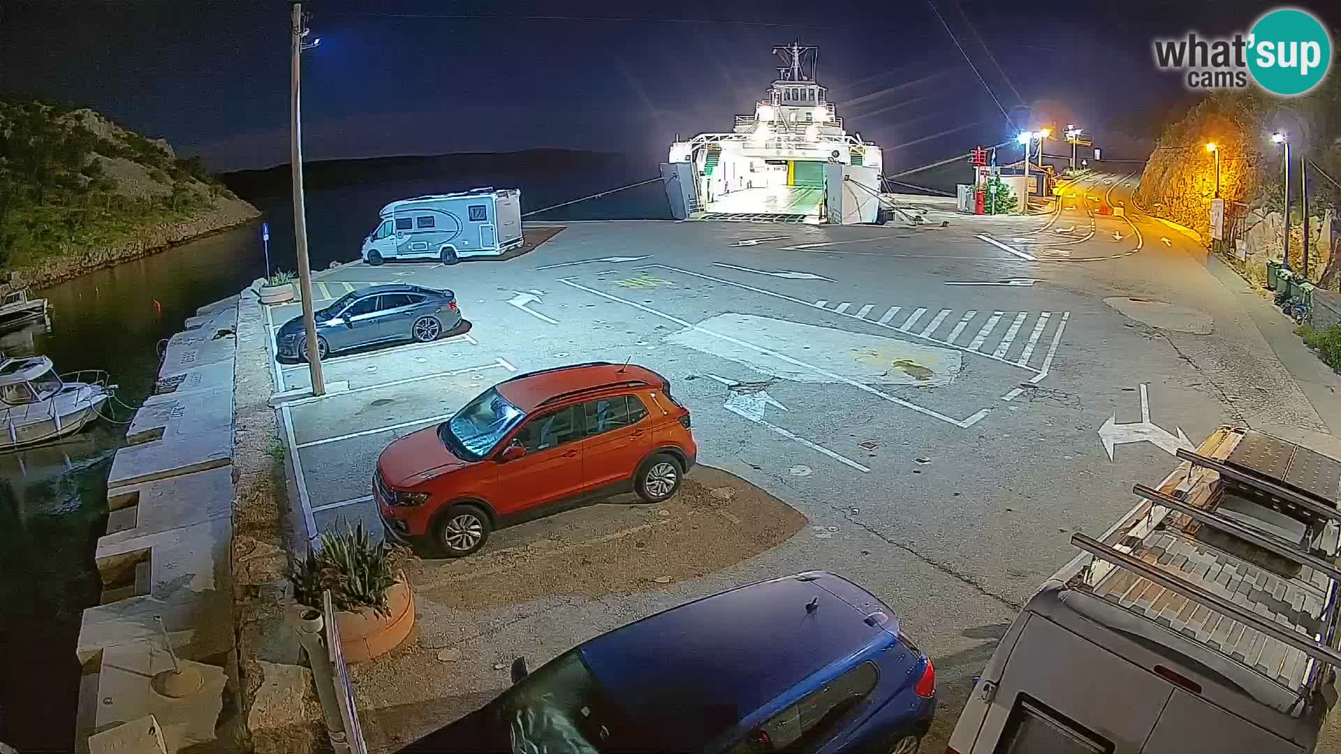 Webcam del puerto de ferris de Prizna – hacia la isla de Pag