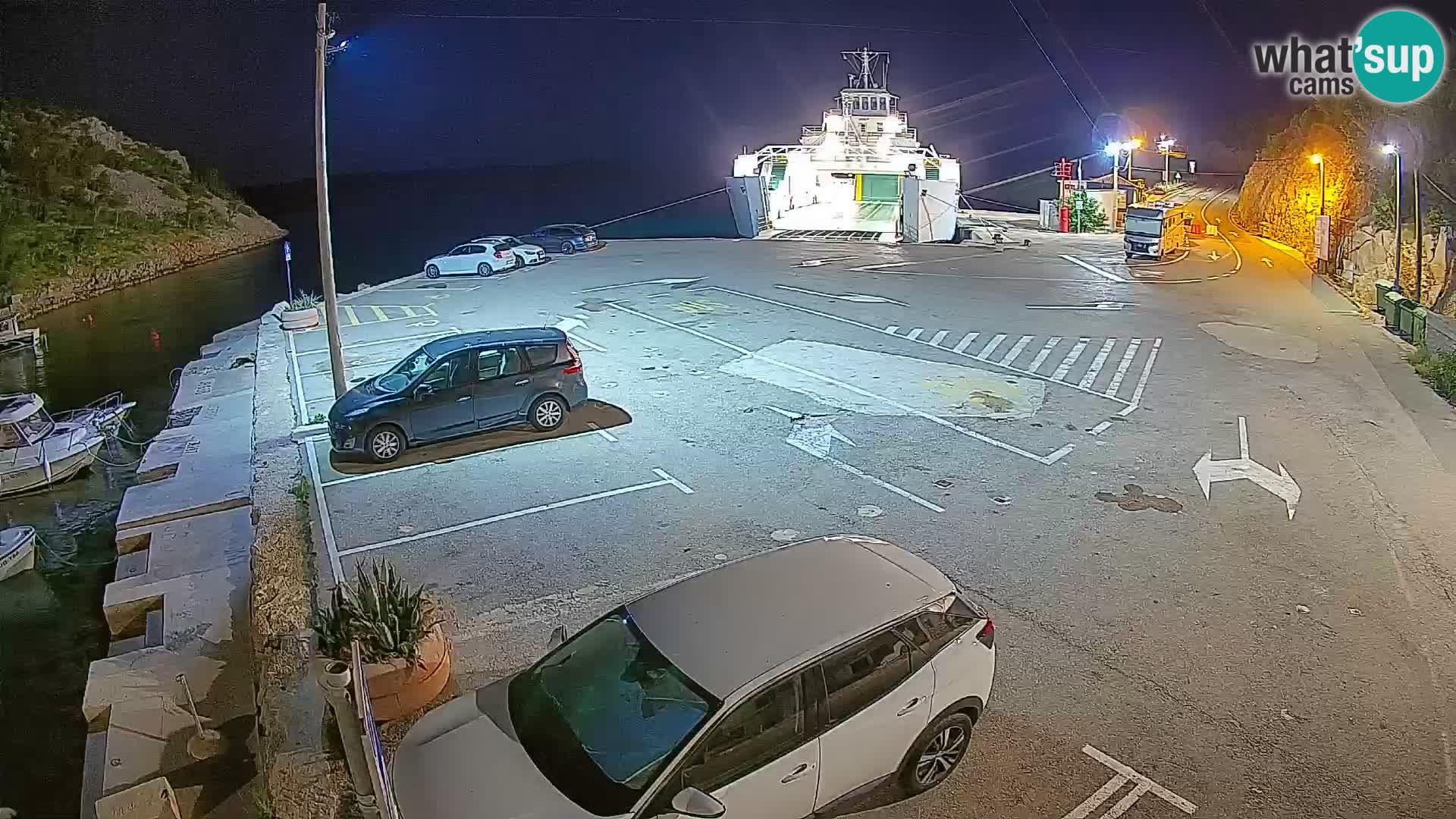 Webcam del puerto de ferris de Prizna – hacia la isla de Pag