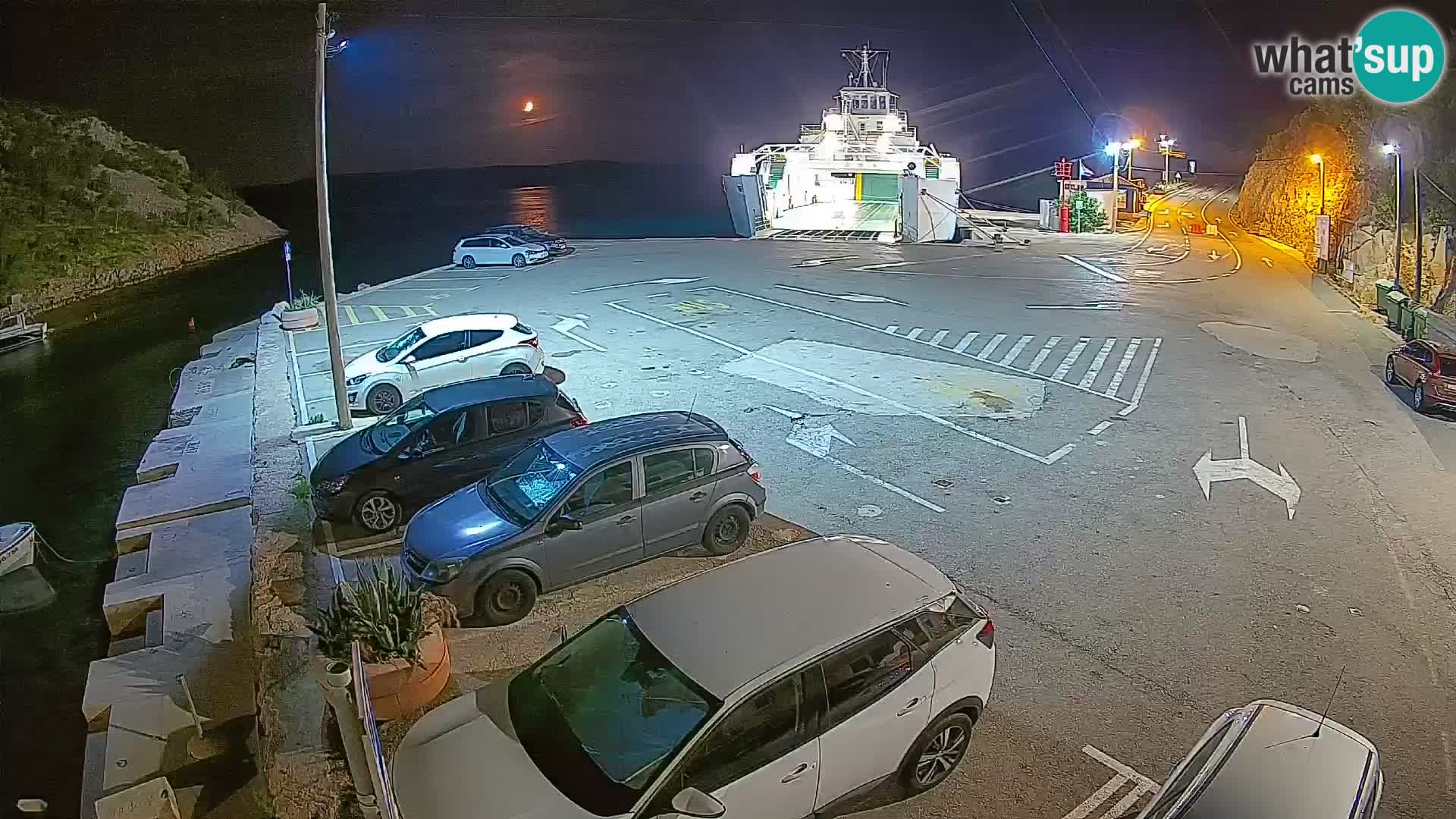 Webcam del puerto de ferris de Prizna – hacia la isla de Pag