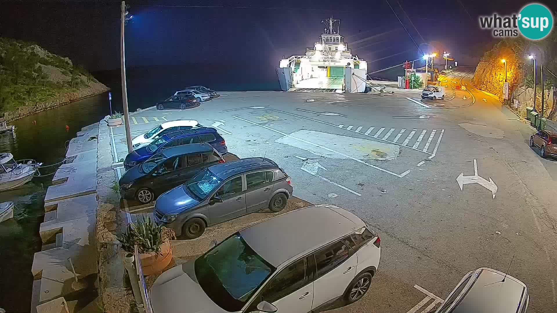 Webcam del puerto de ferris de Prizna – hacia la isla de Pag