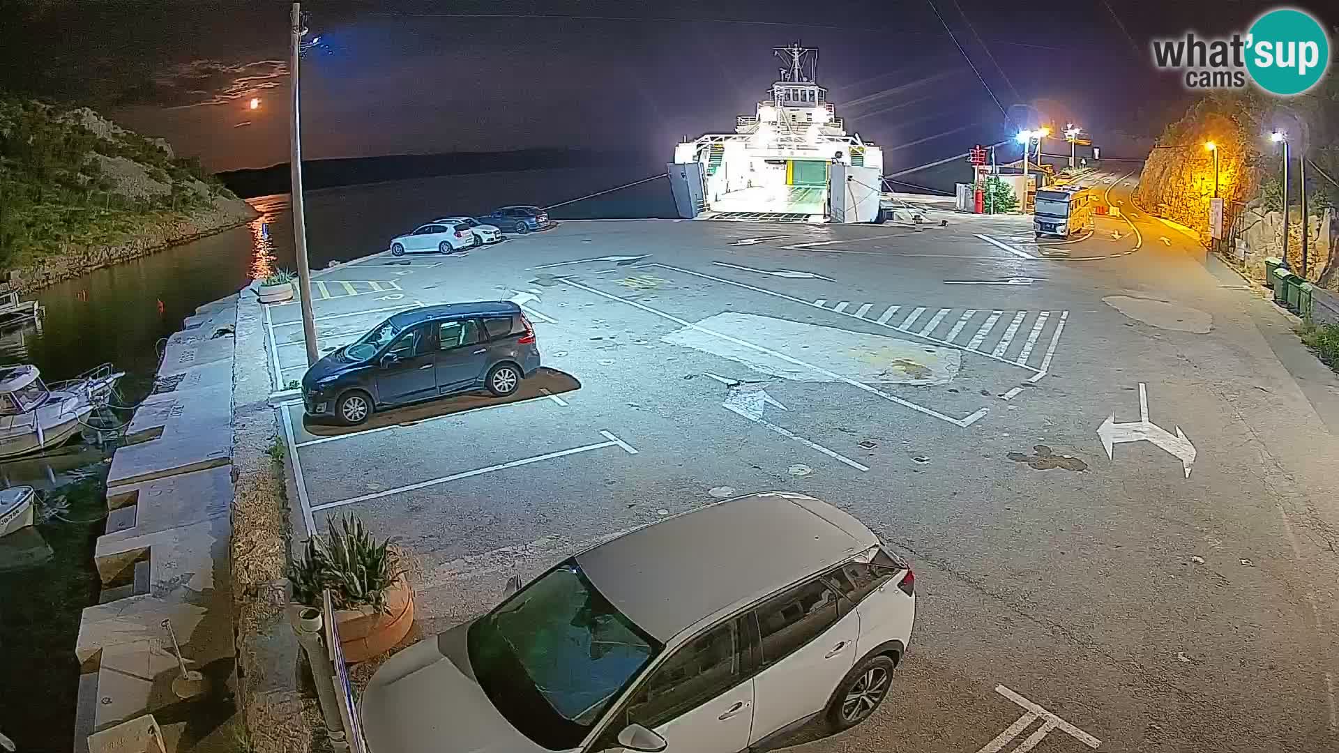 Spletna kamera trajektno pristanišče Prizna – proti otoku Pag