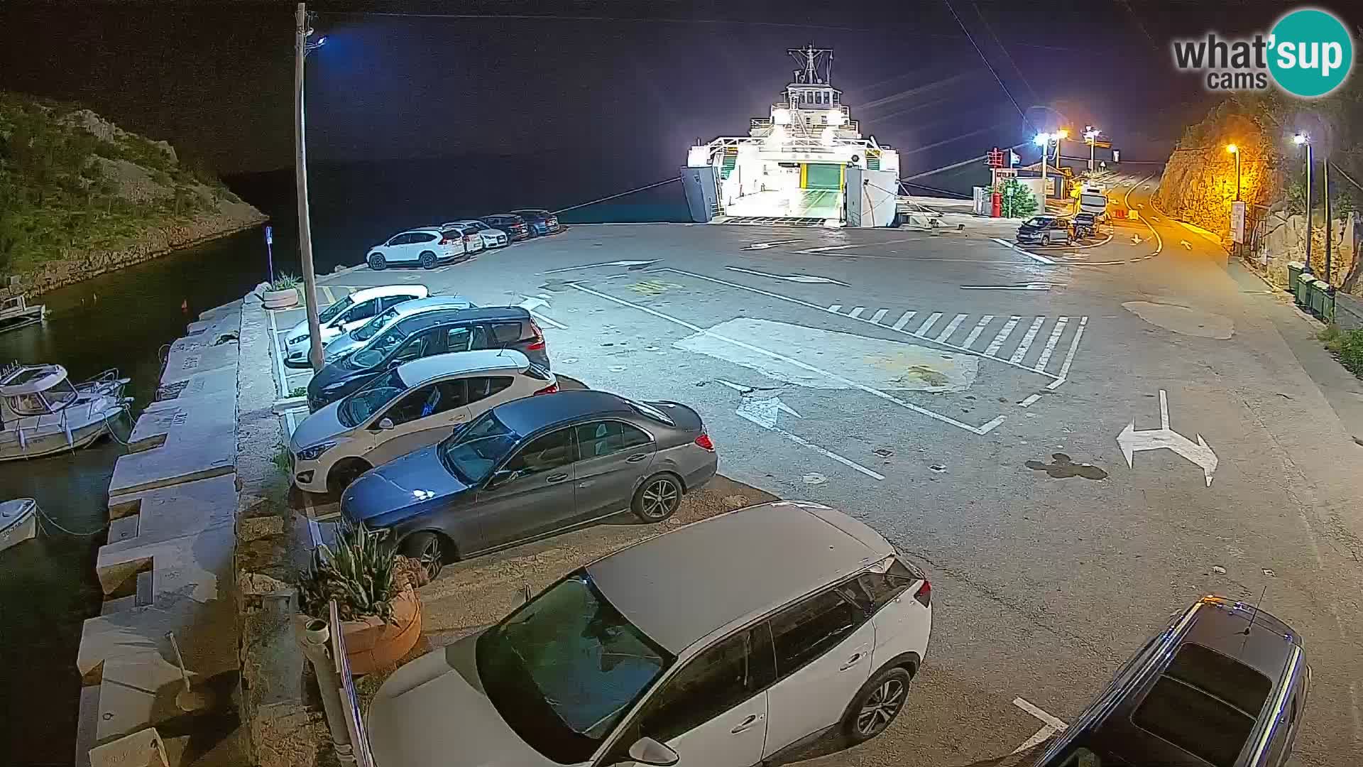 Spletna kamera trajektno pristanišče Prizna – proti otoku Pag