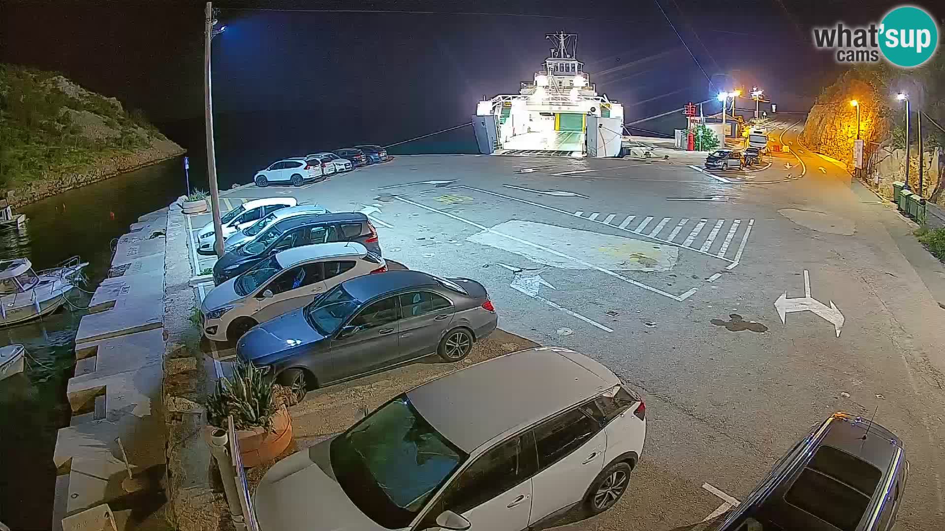 Spletna kamera trajektno pristanišče Prizna – proti otoku Pag