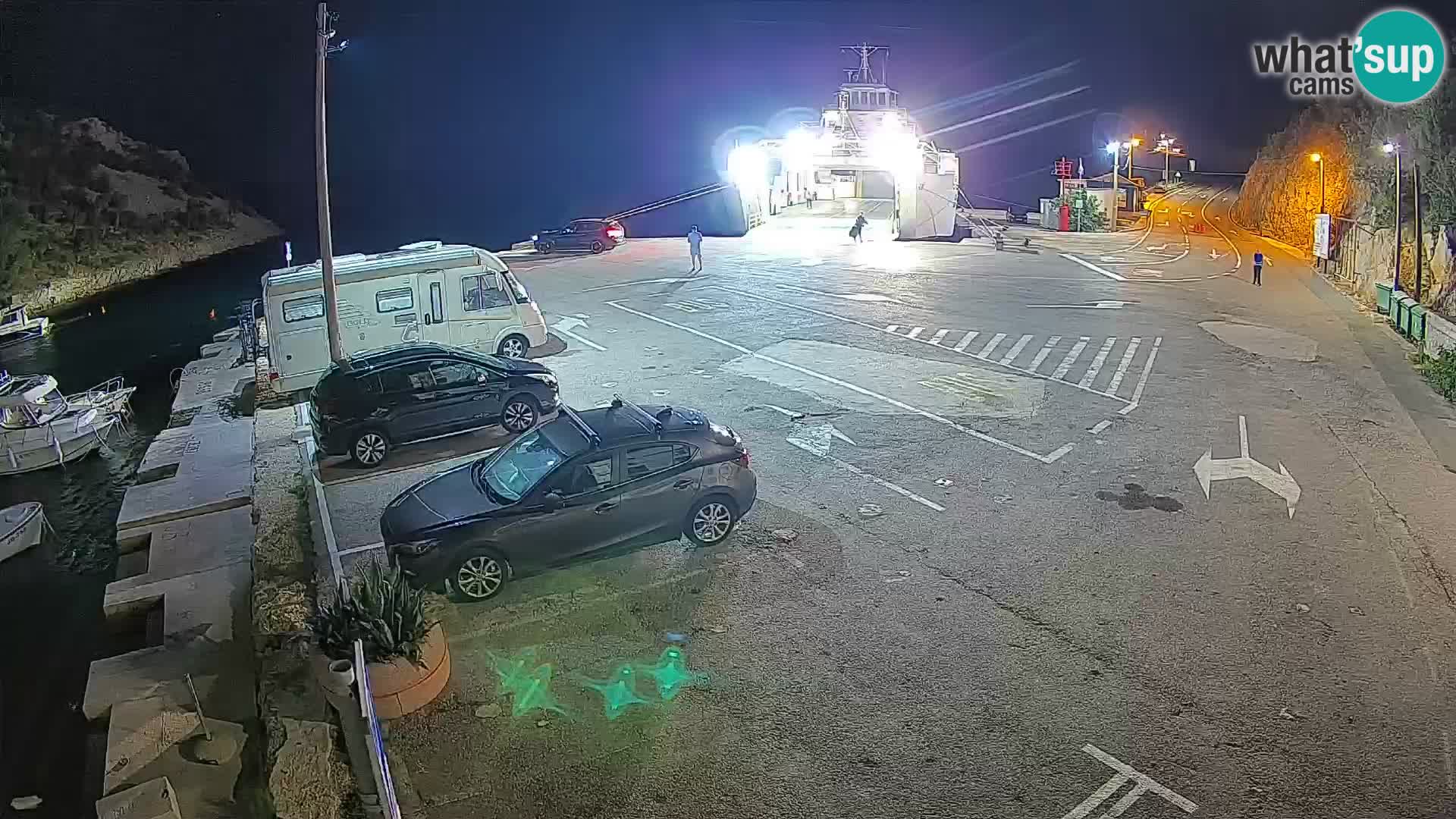 Spletna kamera trajektno pristanišče Prizna – proti otoku Pag
