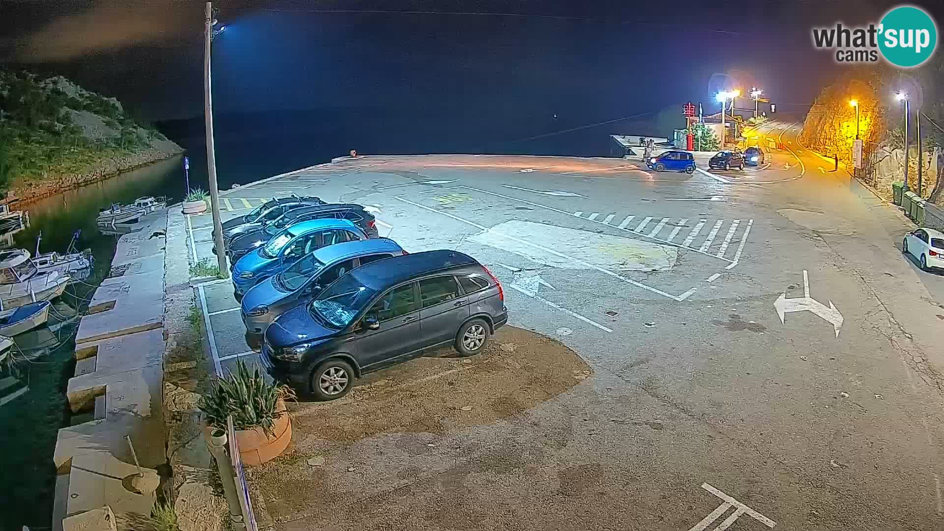 Spletna kamera trajektno pristanišče Prizna – proti otoku Pag