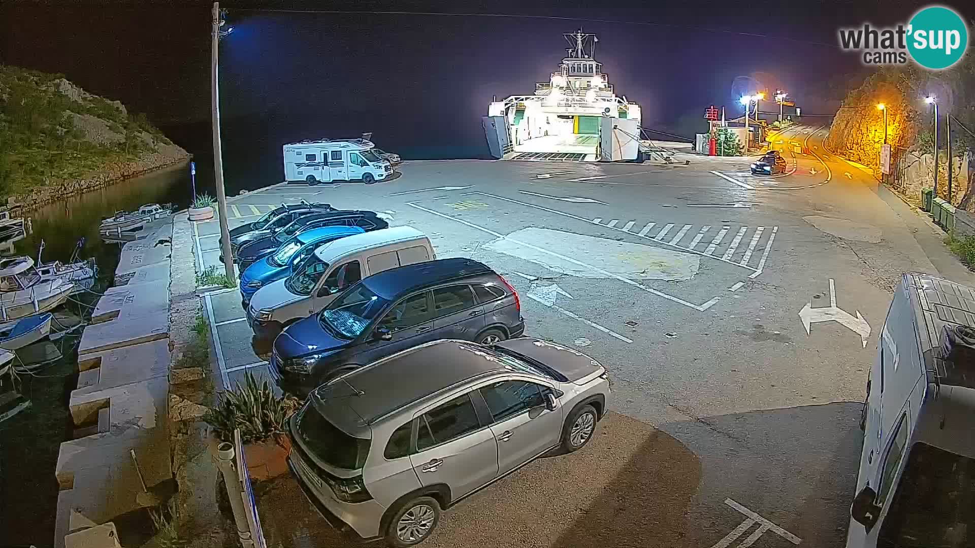 Webcam del puerto de ferris de Prizna – hacia la isla de Pag