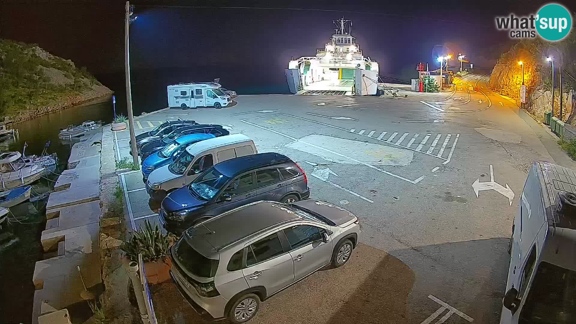 Spletna kamera trajektno pristanišče Prizna – proti otoku Pag