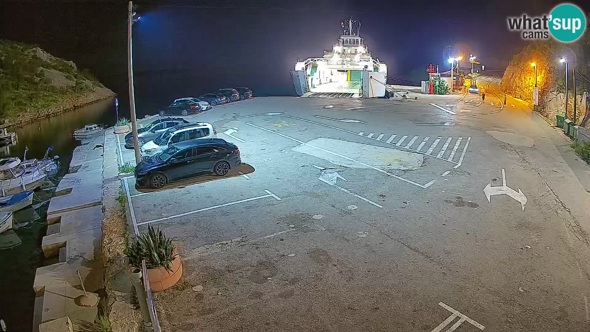 Spletna kamera trajektno pristanišče Prizna – proti otoku Pag