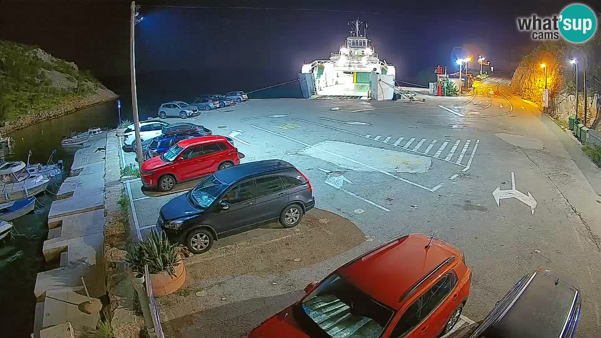 Webcam del puerto de ferris de Prizna – hacia la isla de Pag