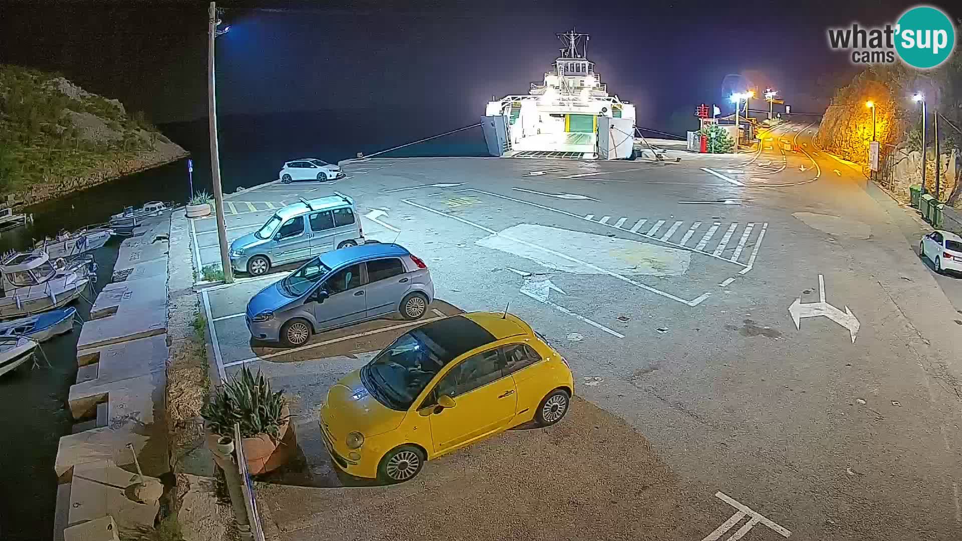 Webcam del puerto de ferris de Prizna – hacia la isla de Pag