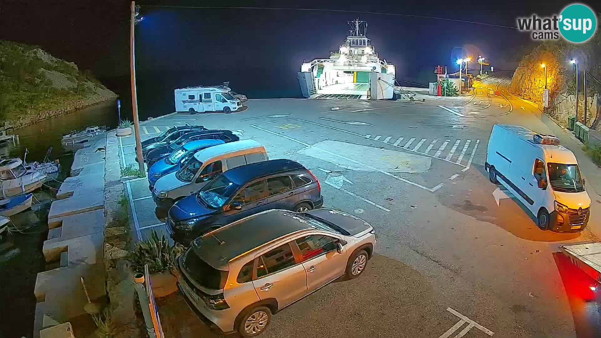 Webcam del puerto de ferris de Prizna – hacia la isla de Pag