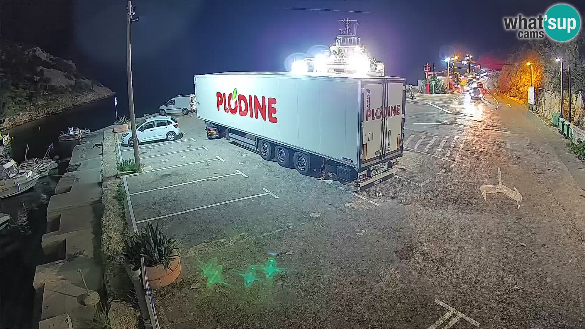 Spletna kamera trajektno pristanišče Prizna – proti otoku Pag
