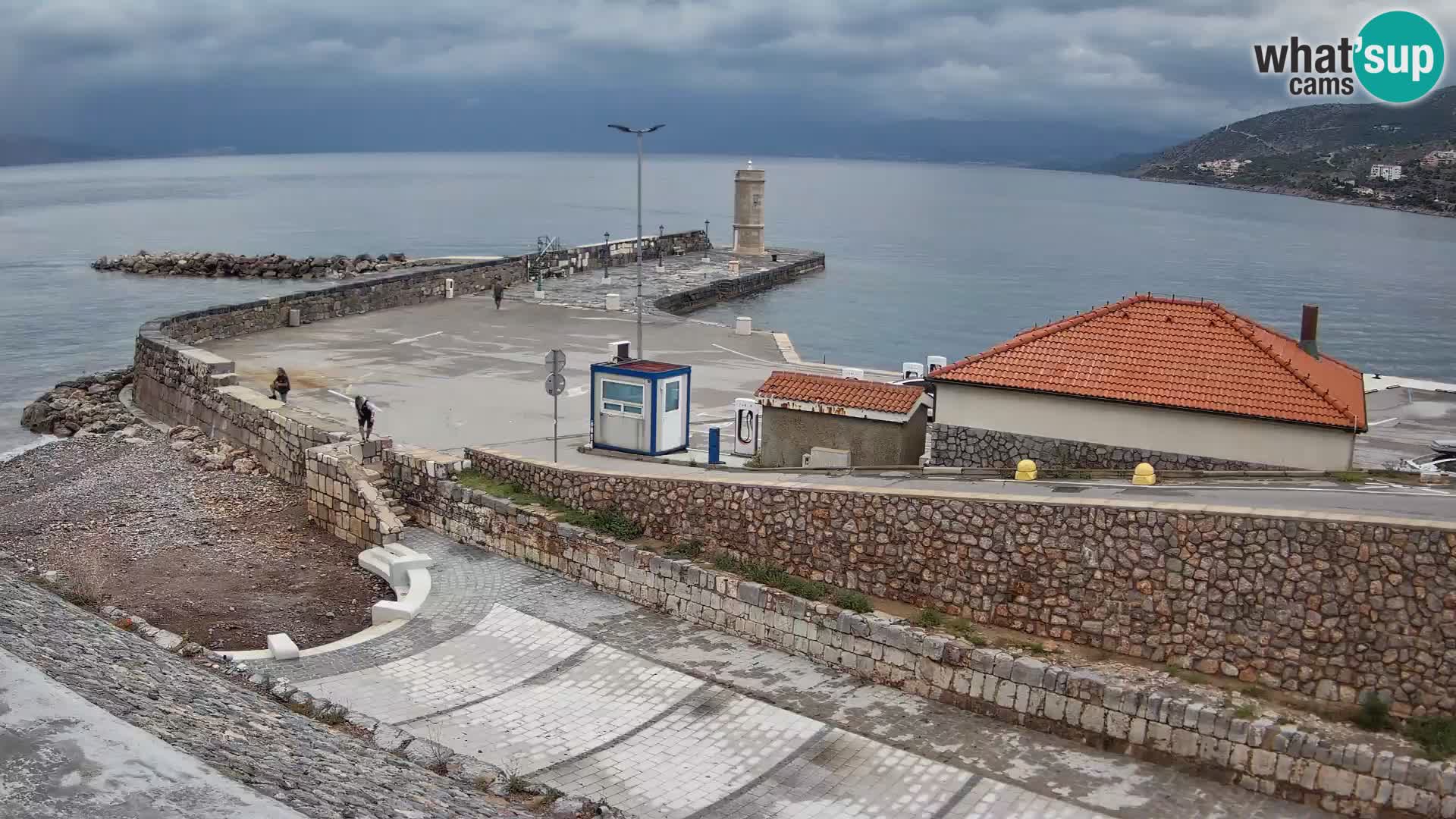 Spletna kamera Senj pristanišče – Pogled na valobran in svetilnik