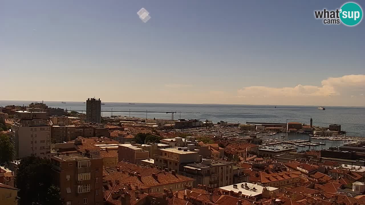 Spletna kamera v živo Trst – Panorama mesta, zaliva, pomorske postaje in gradu Miramar
