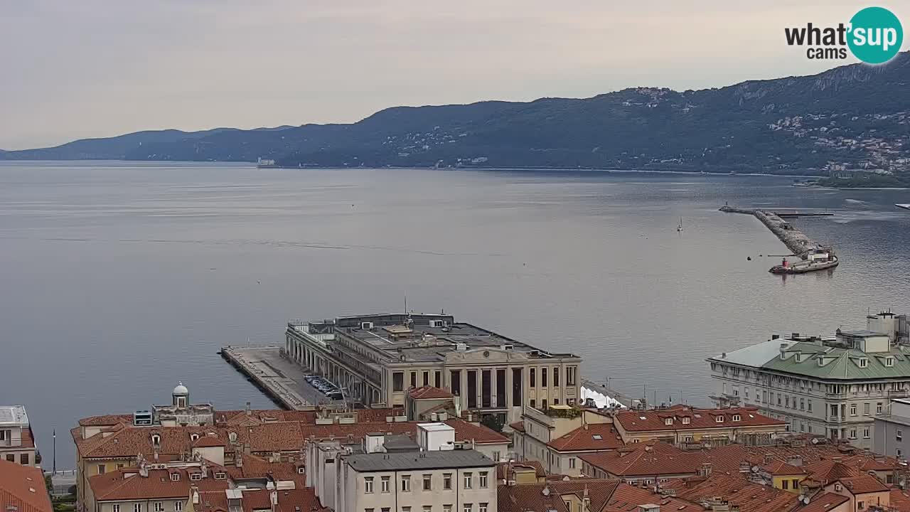 Spletna kamera v živo Trst – Panorama mesta, zaliva, pomorske postaje in gradu Miramar