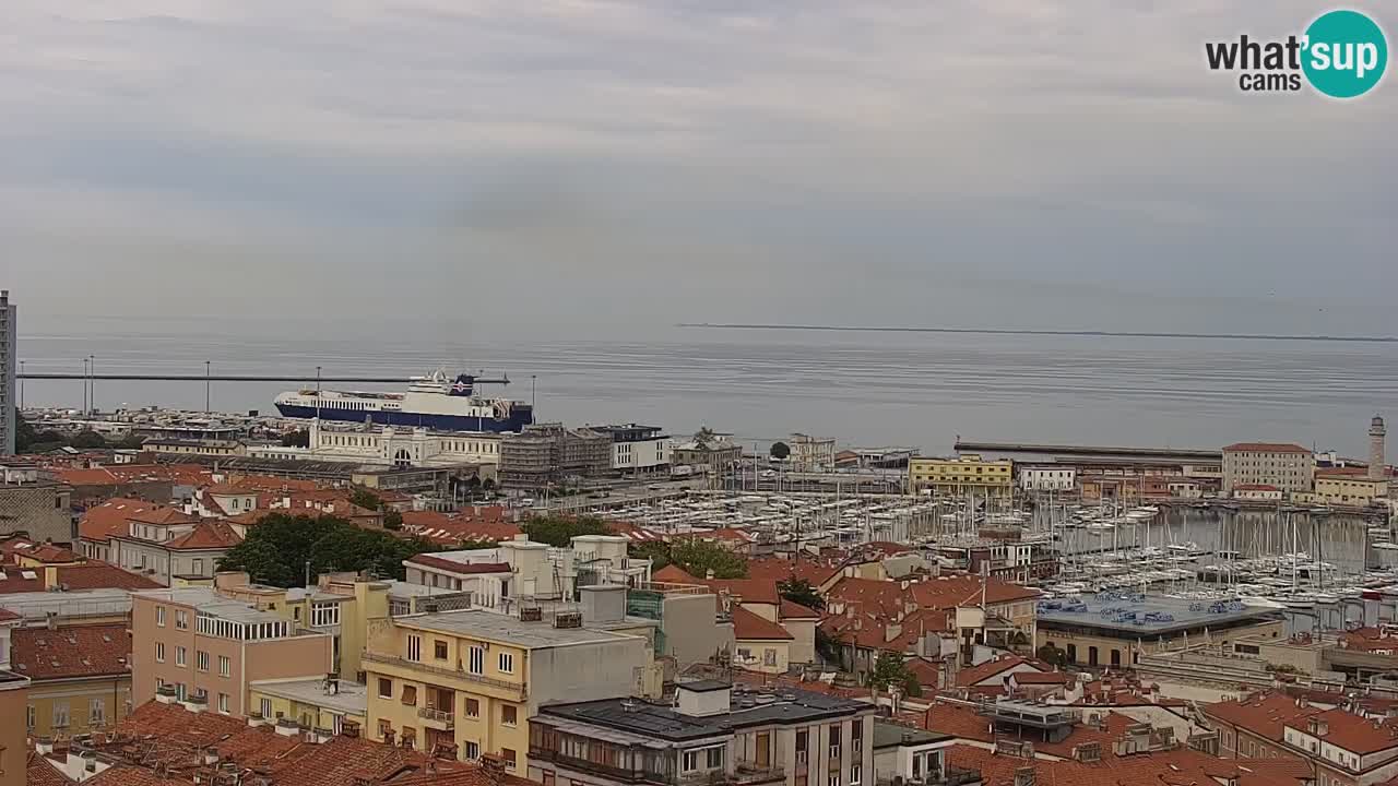 Web kamera Trst uživo – Panorama grada, zaljeva, pomorske postaje i dvorca Miramare