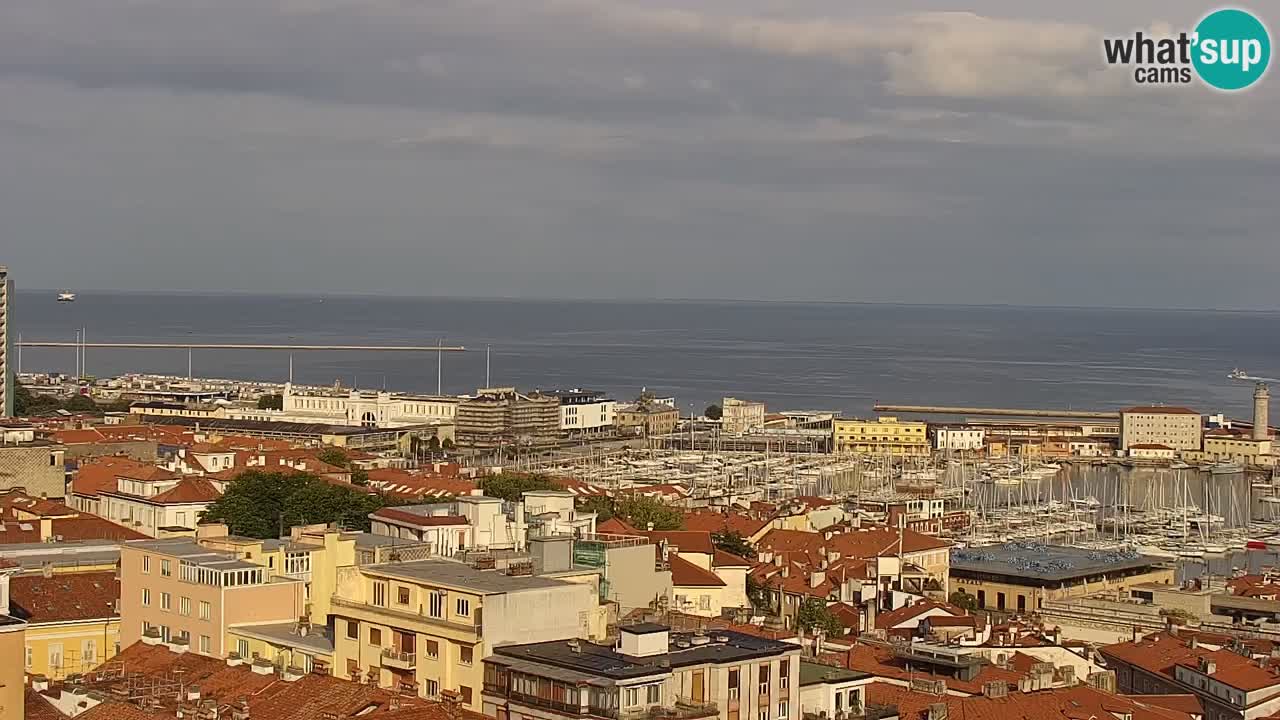 Spletna kamera v živo Trst – Panorama mesta, zaliva, pomorske postaje in gradu Miramar