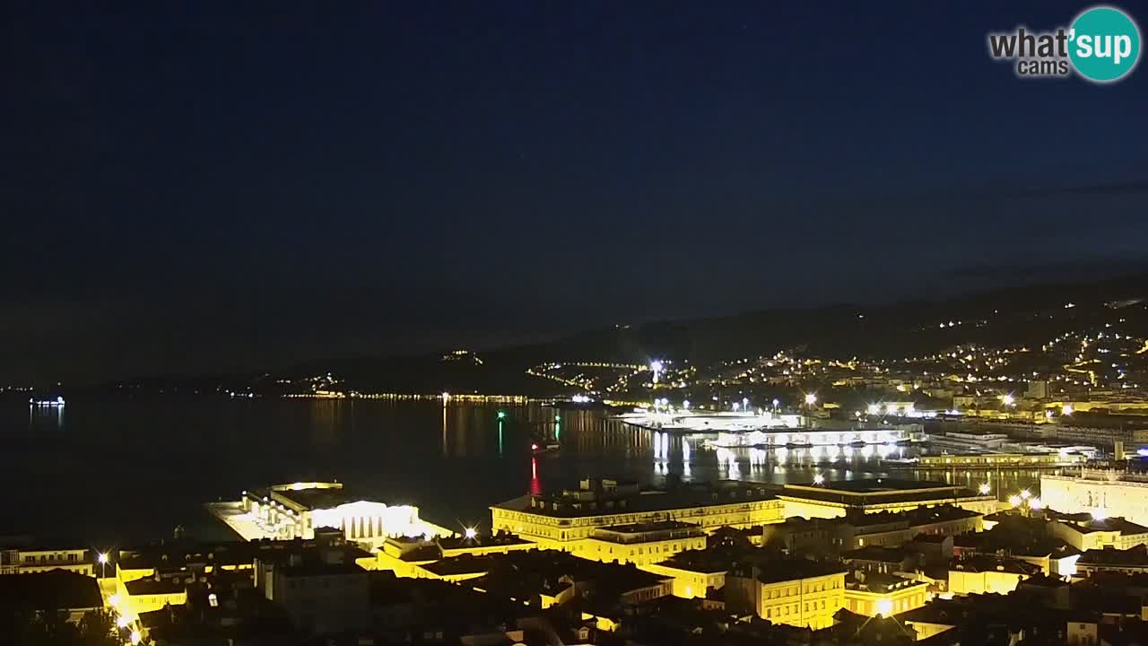 Web kamera Trst uživo – Panorama grada, zaljeva, pomorske postaje i dvorca Miramare