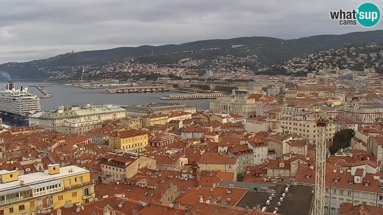 Spletna kamera v živo Trst – Panorama mesta, zaliva, pomorske postaje in gradu Miramar