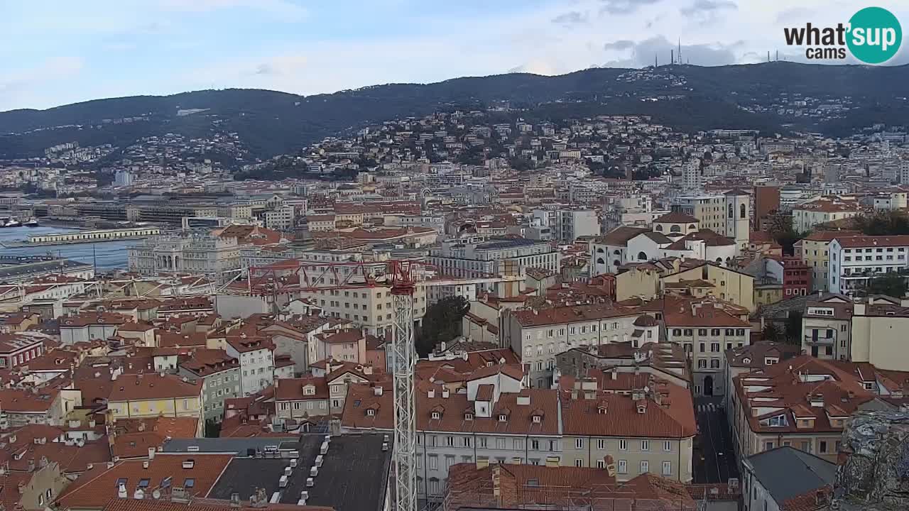 Spletna kamera v živo Trst – Panorama mesta, zaliva, pomorske postaje in gradu Miramar