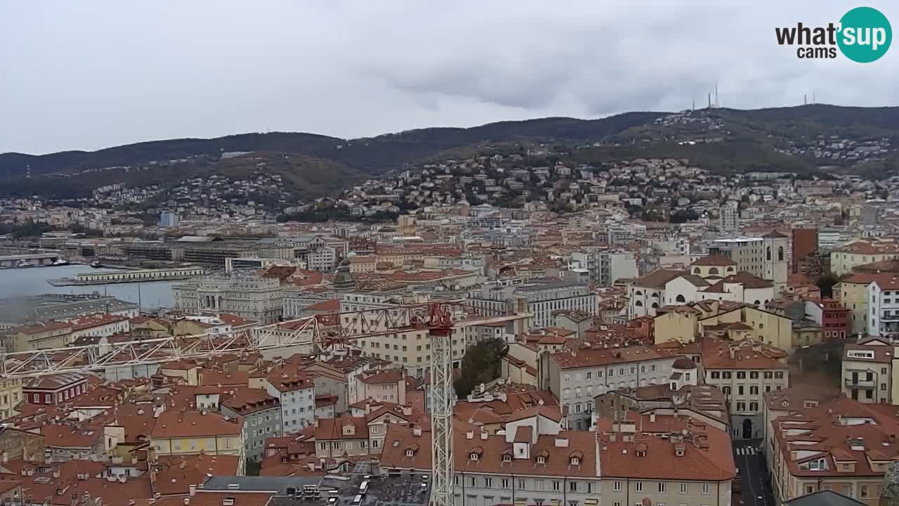 Spletna kamera v živo Trst – Panorama mesta, zaliva, pomorske postaje in gradu Miramar