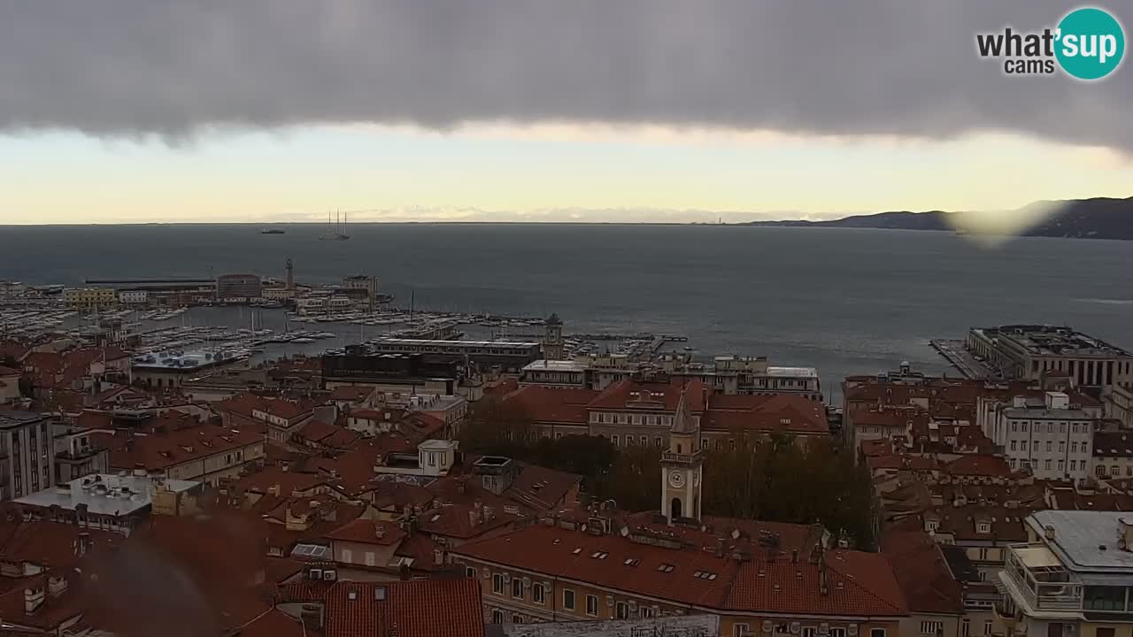 Spletna kamera v živo Trst – Panorama mesta, zaliva, pomorske postaje in gradu Miramar