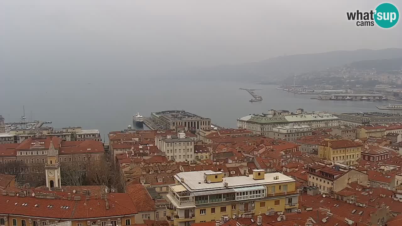 Spletna kamera v živo Trst – Panorama mesta, zaliva, pomorske postaje in gradu Miramar