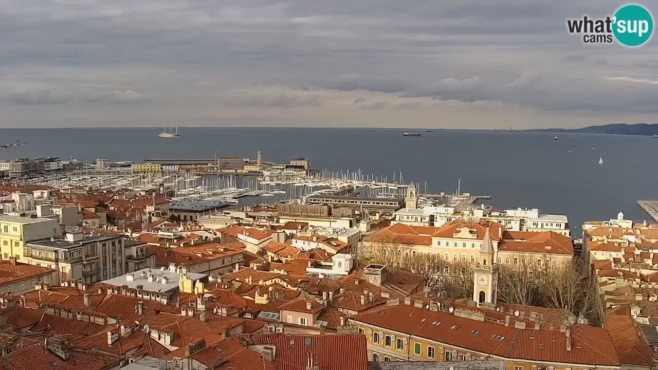 Spletna kamera v živo Trst – Panorama mesta, zaliva, pomorske postaje in gradu Miramar