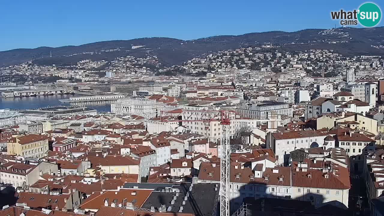 Spletna kamera v živo Trst – Panorama mesta, zaliva, pomorske postaje in gradu Miramar