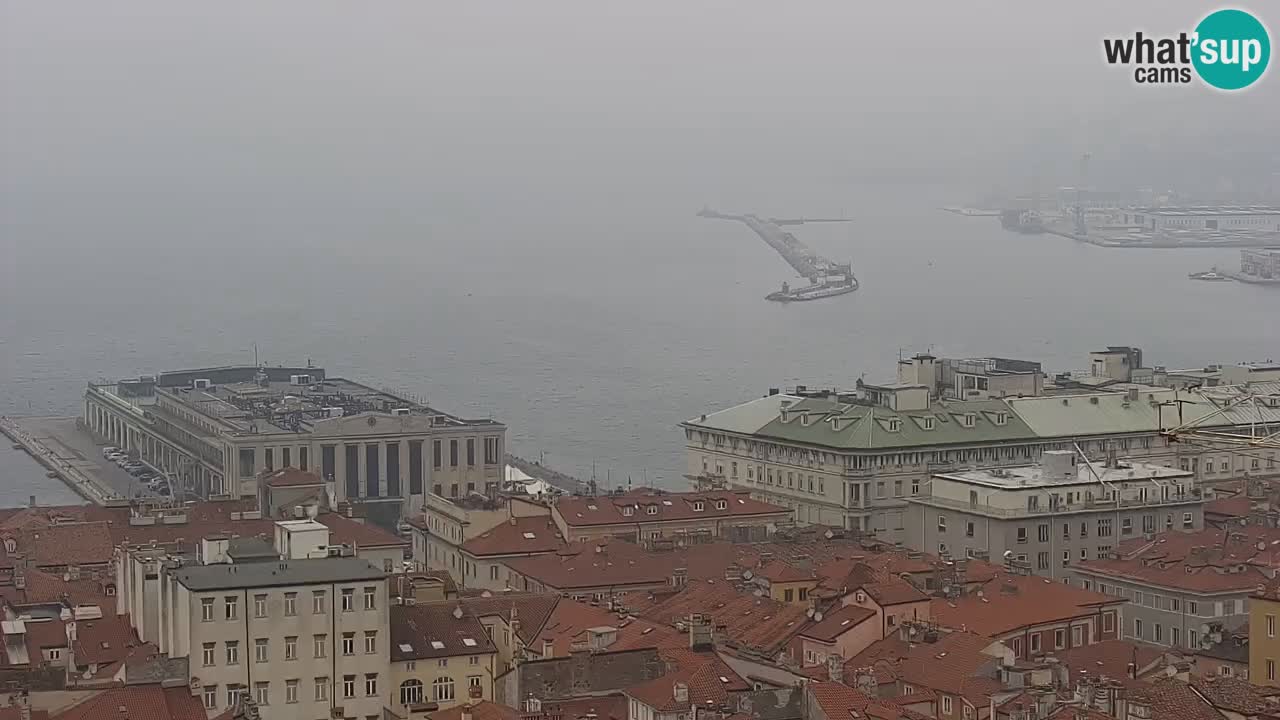 Spletna kamera v živo Trst – Panorama mesta, zaliva, pomorske postaje in gradu Miramar