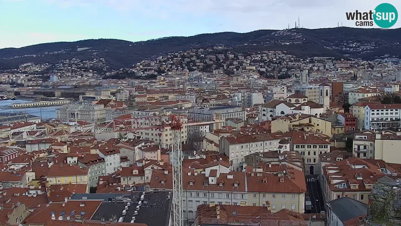 Spletna kamera v živo Trst – Panorama mesta, zaliva, pomorske postaje in gradu Miramar