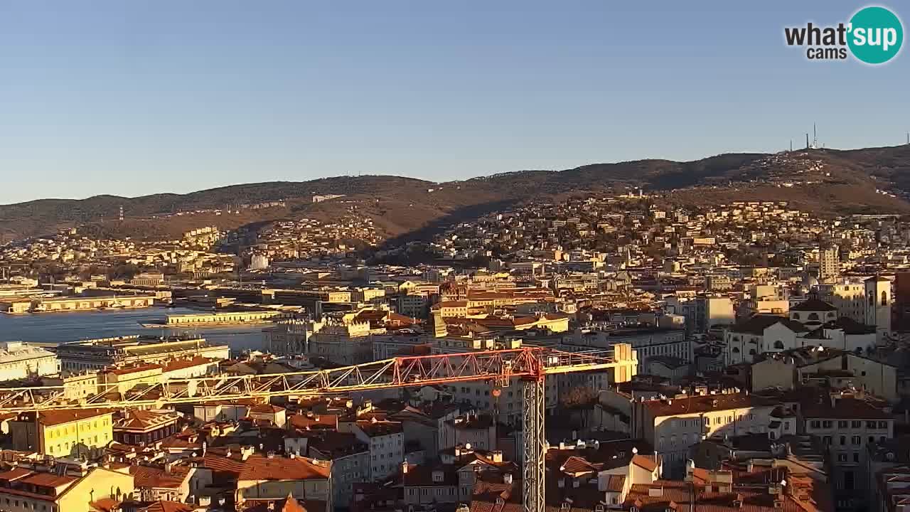 Spletna kamera v živo Trst – Panorama mesta, zaliva, pomorske postaje in gradu Miramar