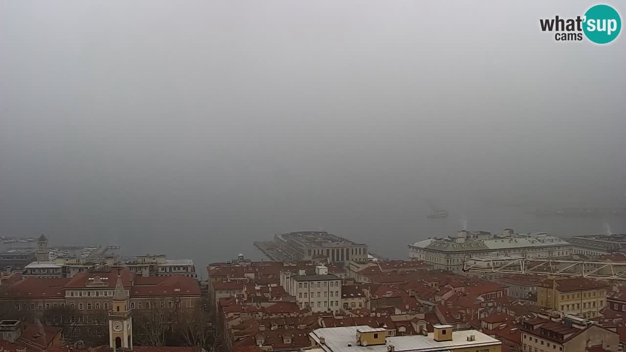 Spletna kamera v živo Trst – Panorama mesta, zaliva, pomorske postaje in gradu Miramar