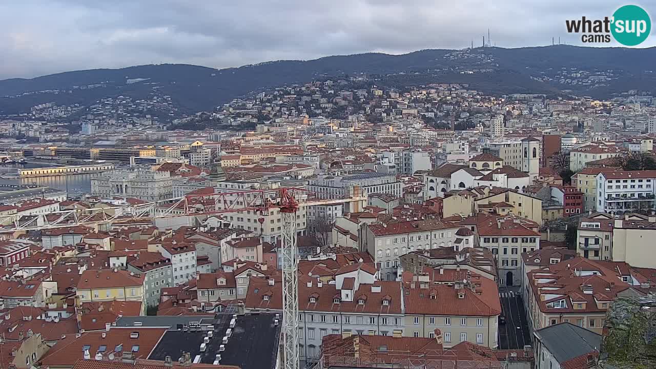 Spletna kamera v živo Trst – Panorama mesta, zaliva, pomorske postaje in gradu Miramar