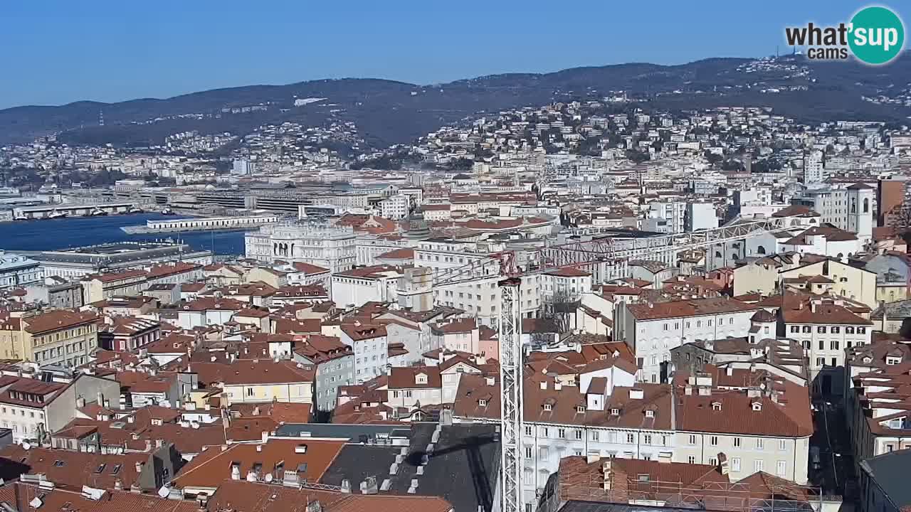 Spletna kamera v živo Trst – Panorama mesta, zaliva, pomorske postaje in gradu Miramar