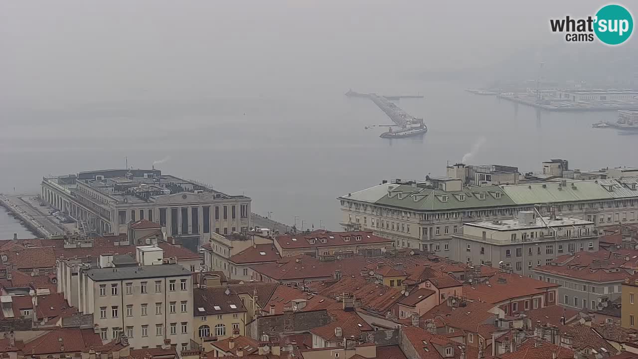 Spletna kamera v živo Trst – Panorama mesta, zaliva, pomorske postaje in gradu Miramar