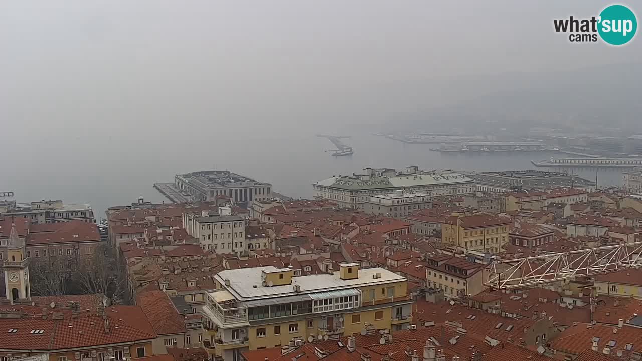 Spletna kamera v živo Trst – Panorama mesta, zaliva, pomorske postaje in gradu Miramar