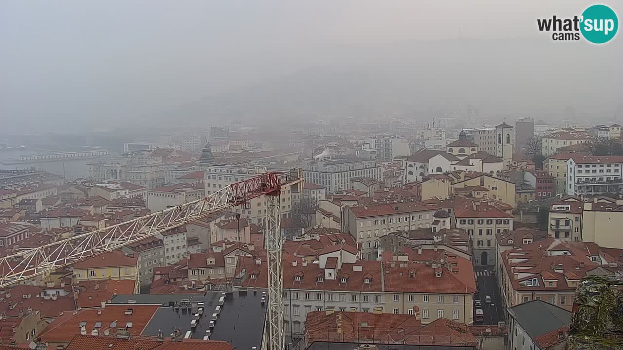 Spletna kamera v živo Trst – Panorama mesta, zaliva, pomorske postaje in gradu Miramar