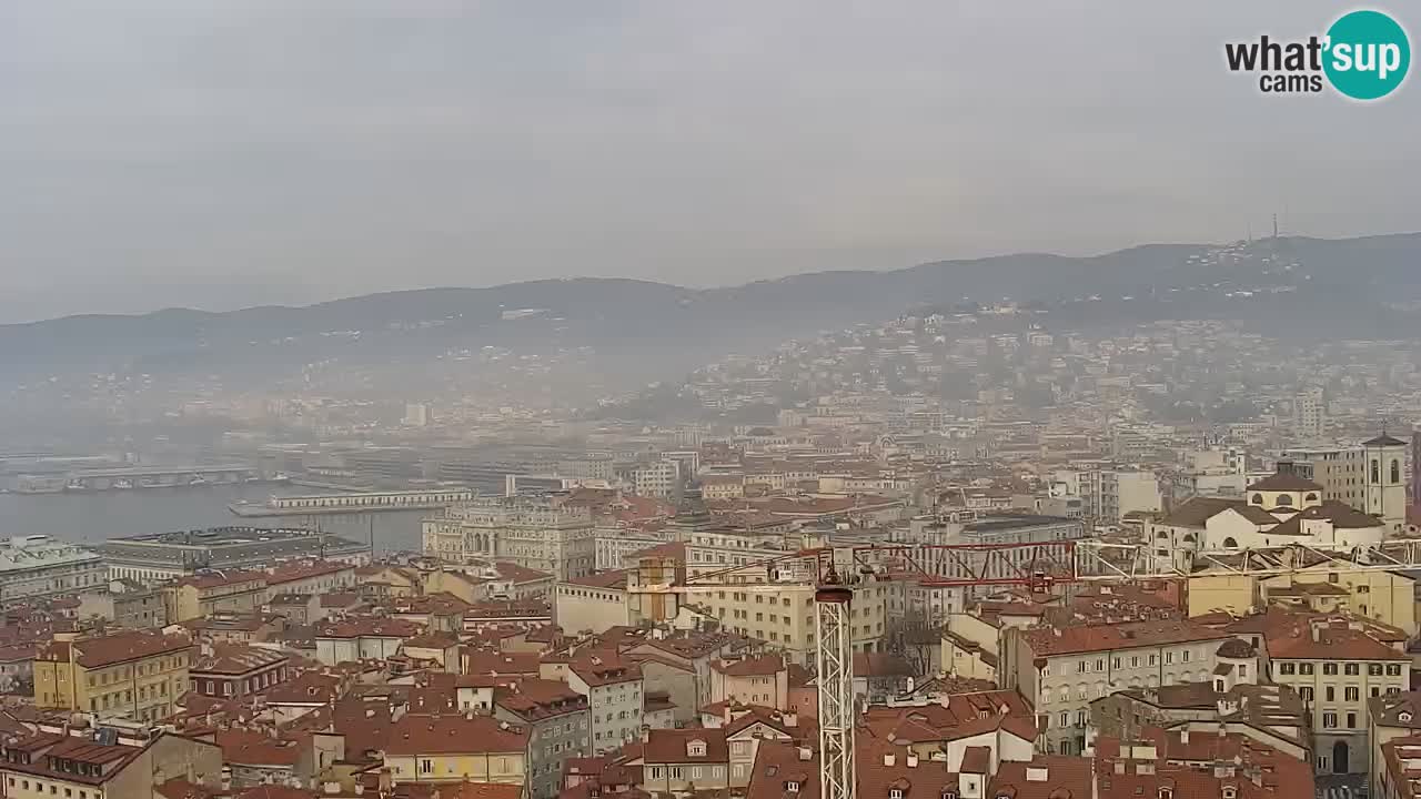 Spletna kamera v živo Trst – Panorama mesta, zaliva, pomorske postaje in gradu Miramar