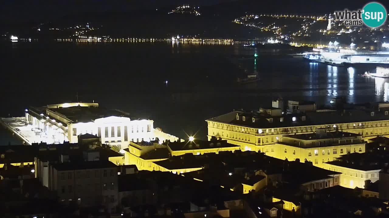 Spletna kamera v živo Trst – Panorama mesta, zaliva, pomorske postaje in gradu Miramar