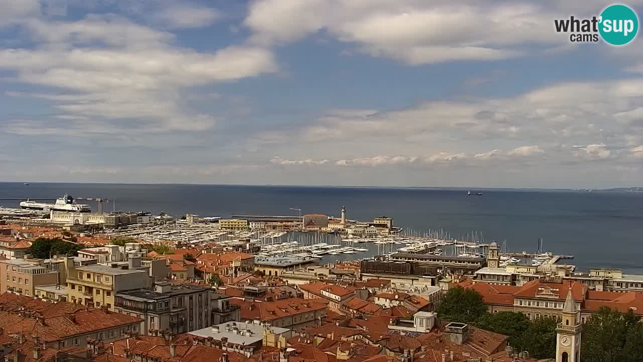 Web kamera Trst uživo – Panorama grada, zaljeva, pomorske postaje i dvorca Miramare