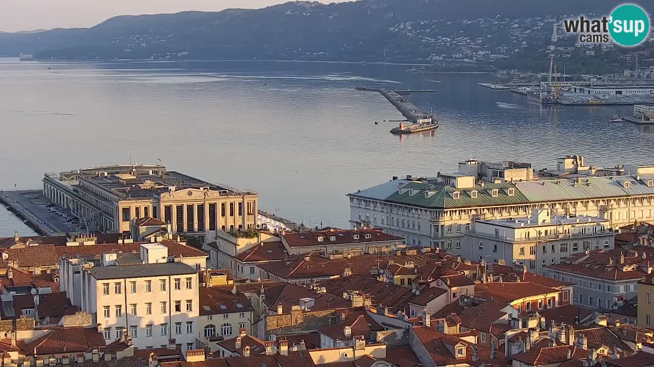 Web kamera Trst uživo – Panorama grada, zaljeva, pomorske postaje i dvorca Miramare