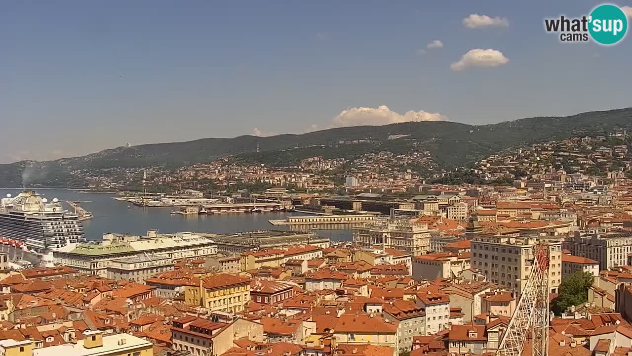 Web kamera Trst uživo – Panorama grada, zaljeva, pomorske postaje i dvorca Miramare