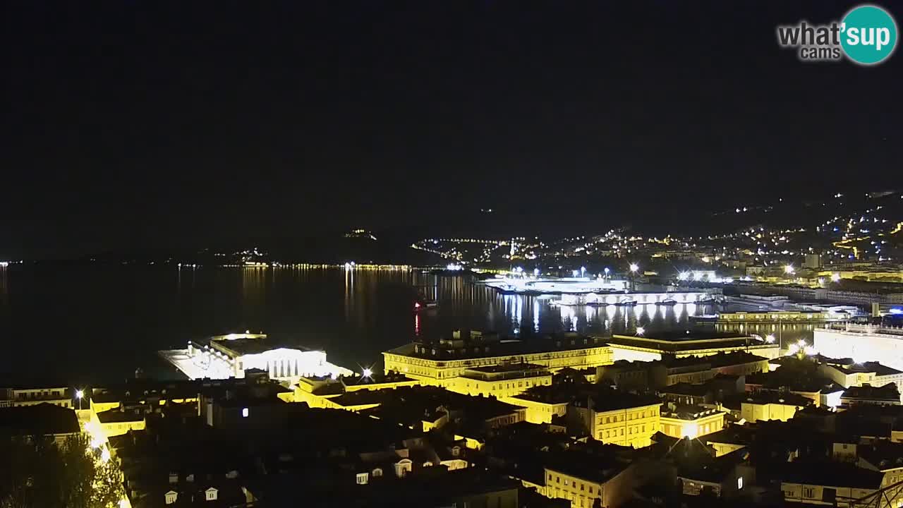 Web kamera Trst uživo – Panorama grada, zaljeva, pomorske postaje i dvorca Miramare