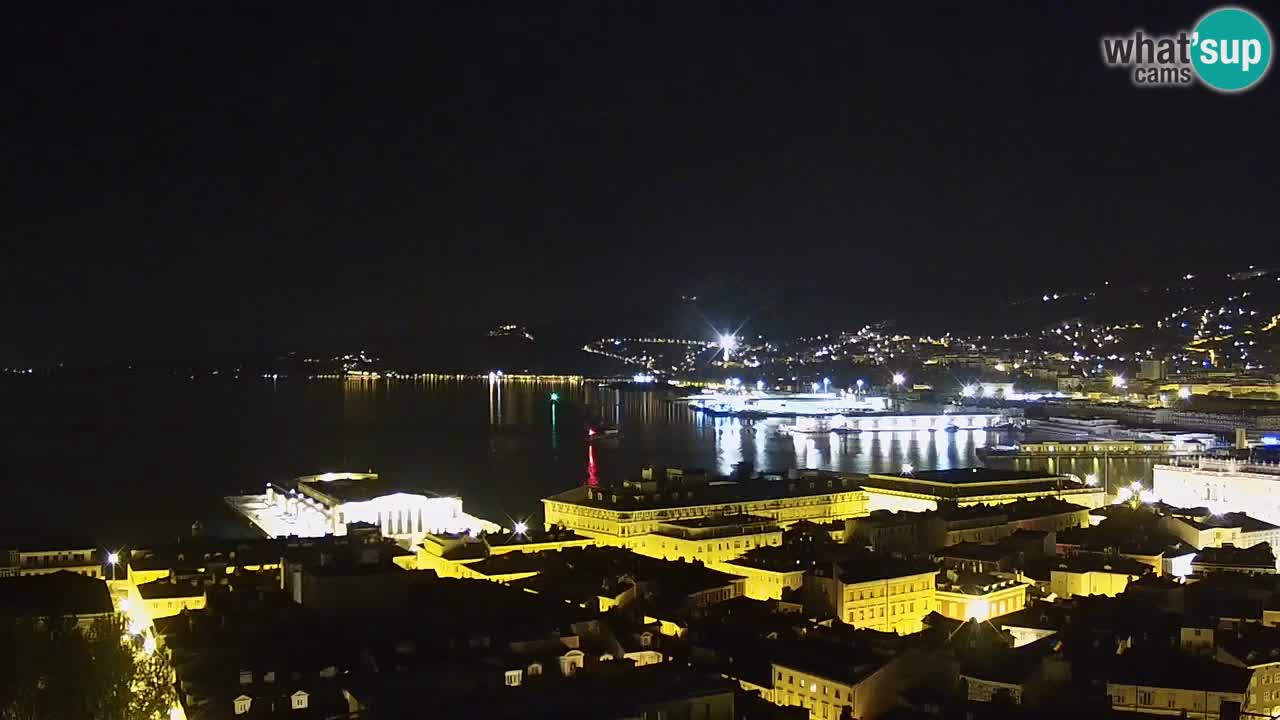 Spletna kamera v živo Trst – Panorama mesta, zaliva, pomorske postaje in gradu Miramar