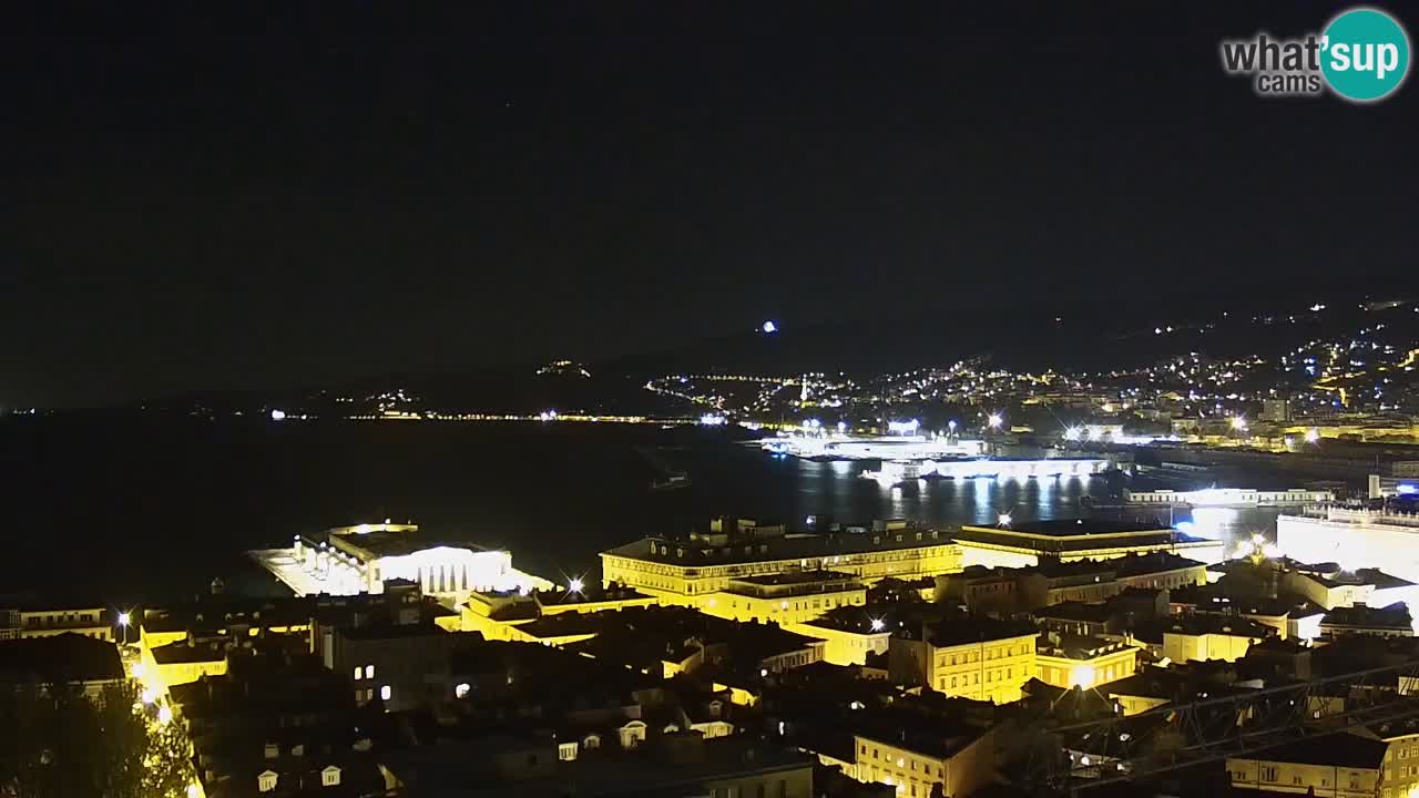 Web kamera Trst uživo – Panorama grada, zaljeva, pomorske postaje i dvorca Miramare