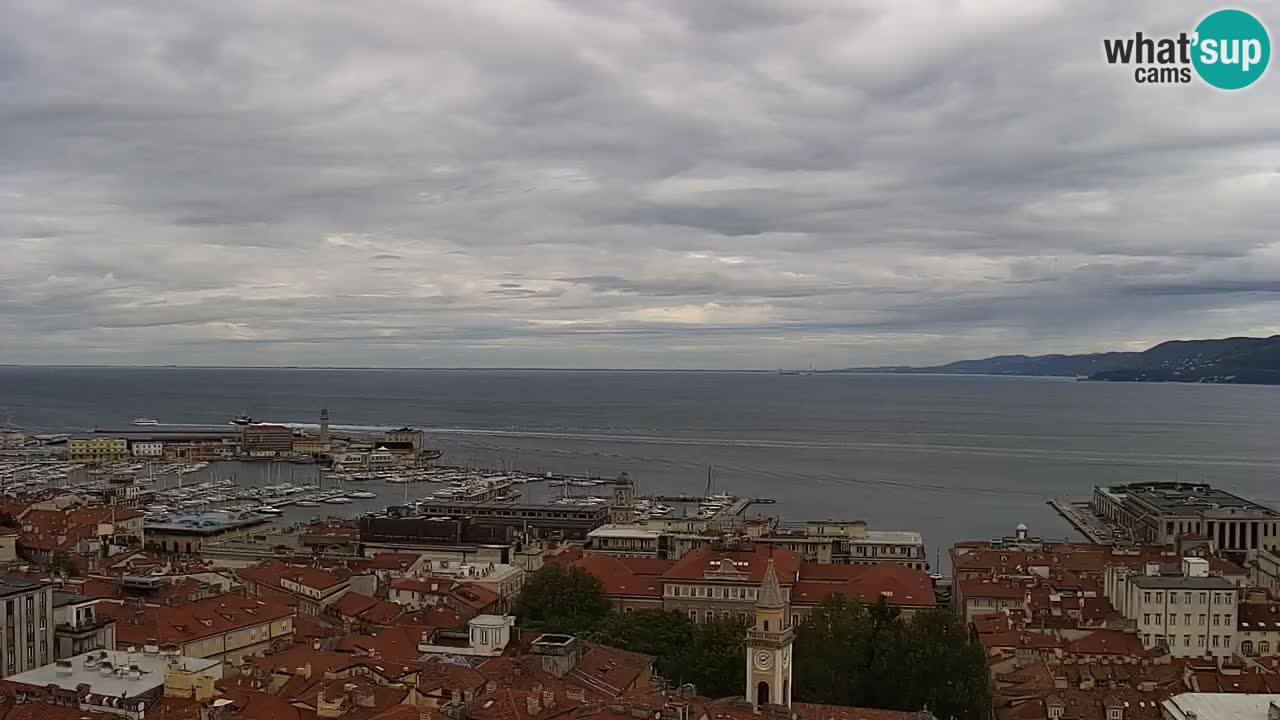 Web kamera Trst uživo – Panorama grada, zaljeva, pomorske postaje i dvorca Miramare