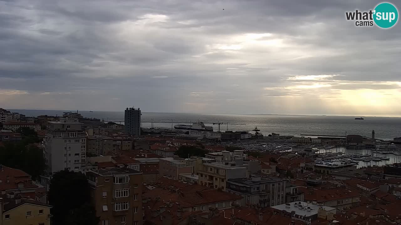 Web kamera Trst uživo – Panorama grada, zaljeva, pomorske postaje i dvorca Miramare