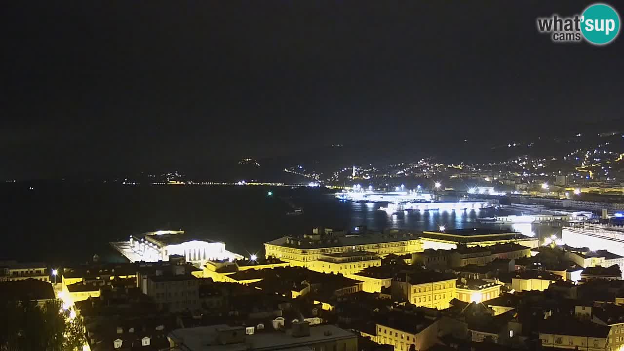 Spletna kamera v živo Trst – Panorama mesta, zaliva, pomorske postaje in gradu Miramar