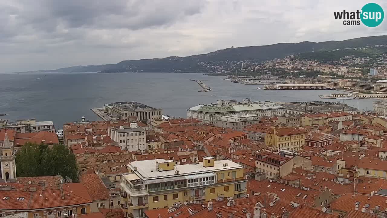 Web kamera Trst uživo – Panorama grada, zaljeva, pomorske postaje i dvorca Miramare